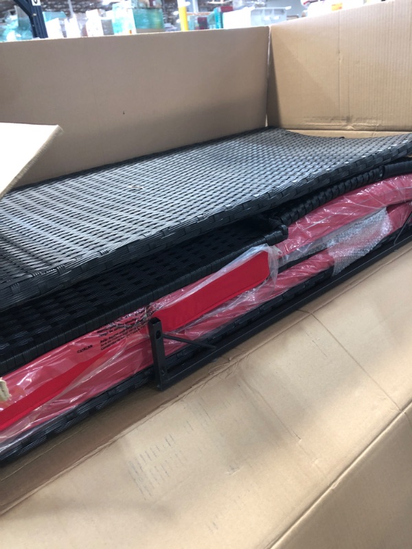 Photo 1 of ***INCOMPLETE-BOX 1 OF 2- MISSING BOX 2*** Black 4-Piece Wicker Outdoor Patio Rattan Set With Coffee Table and Red Cushions
by OVASTLKUY