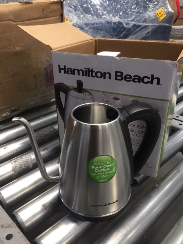 Photo 1 of Hamilton Beach Gooseneck Pour Over Electric Tea Kettle, Water Boiler & Heater, 1.2 L, Cordless, Auto-Shutoff & Boil-Dry Protection, Stainless Steel (40899)
