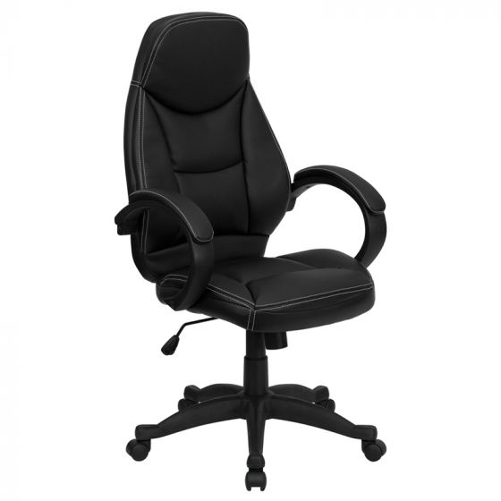 Photo 1 of High Back Black Leather & White Stitching Executive Chair with Lumbar Support
