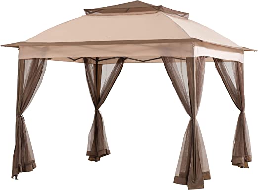 Photo 1 of Amazon Basics Outdoor Patio Garden Pop Up Gazebo with Mosquito Net - Beige and Khaki
