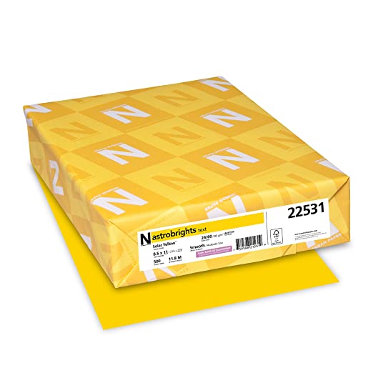 Photo 1 of 2PK-Neenah Wausau Paper 22531 Astrobrights Color Paper, 8.5” x 11”, 24 lb / 89 GSM, Solar Yellow, 500 Sheets
