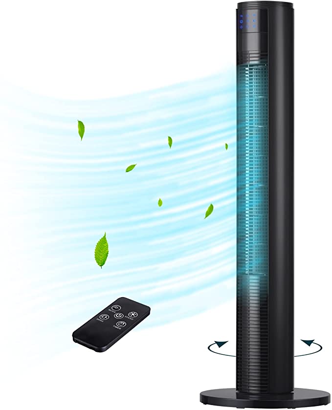 Photo 1 of Uthfy Tower Fan with Remote Control, Oscillating Bladeless Fan, 35 Inches, Quiet with 3 Speeds, 3 Modes,7H Timer, Standing Floor Fans for Bedroom Whole Room Home Office, Black (ATF-011L-1)
