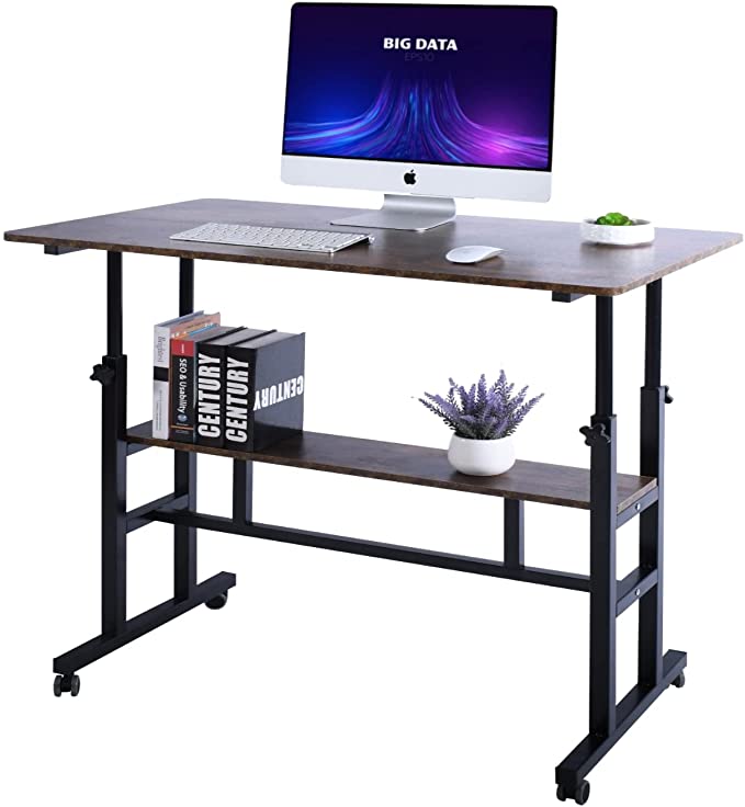 Photo 1 of AIZ Mobile Standing Desk, Adjustable Computer Desk Rolling Laptop Cart on Wheels Home Office Computer Workstation, Portable Laptop Stand Tall Table for Standing or Sitting, 39.4" x 23.6"
