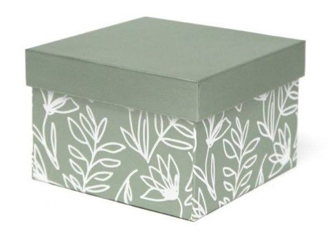 Photo 1 of 12PK-Small Square Gift Box White Leaf on Green with Silver Mirror - Spritz™

