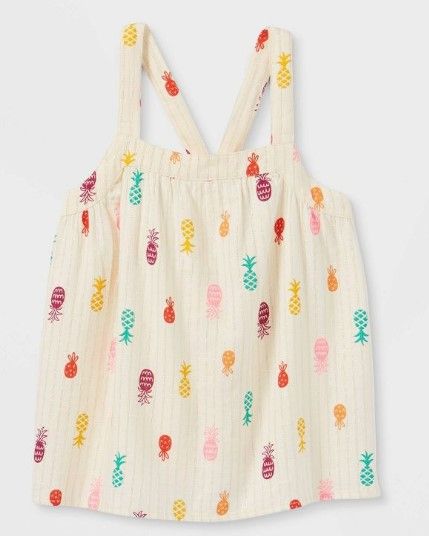 Photo 1 of 2PK-SIZE L -Girls' Pineapple Gauze Tank Top - Cat & Jack™ White

