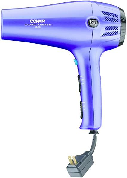 Photo 1 of Conair Cord Keeper Hair Dryer with Folding Handle and Retractable Cord, Travel Hair Dryer, Teal with Ionic Technology, 1875 Watt, Purple
