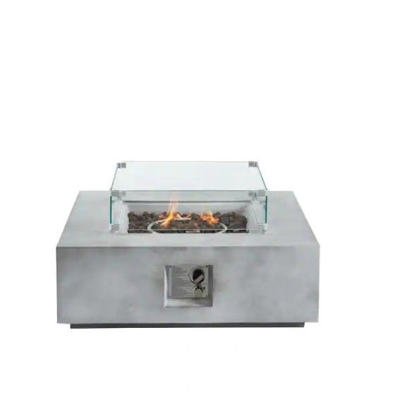 Photo 1 of 
34.6 in. W x 11.6 in. H Outdoor Square Concrete Metal Propane Gas Modern Smokeless Bowl Fire Pit Table in Gray