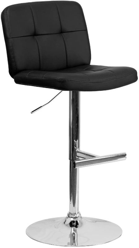 Photo 1 of  Flash Furniture Contemporary Black Vinyl Adjustable Height Barstool with Square Tufted Back and Chrome Base
