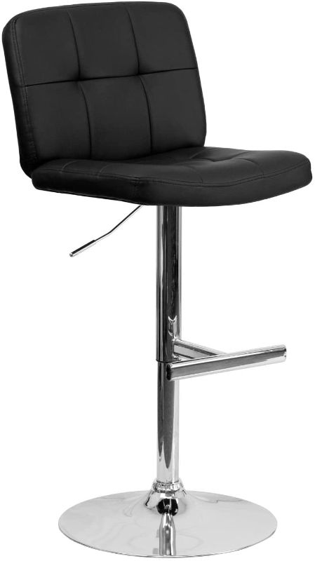 Photo 1 of  Flash Furniture Contemporary Black Vinyl Adjustable Height Barstool with Square Tufted Back and Chrome Base
