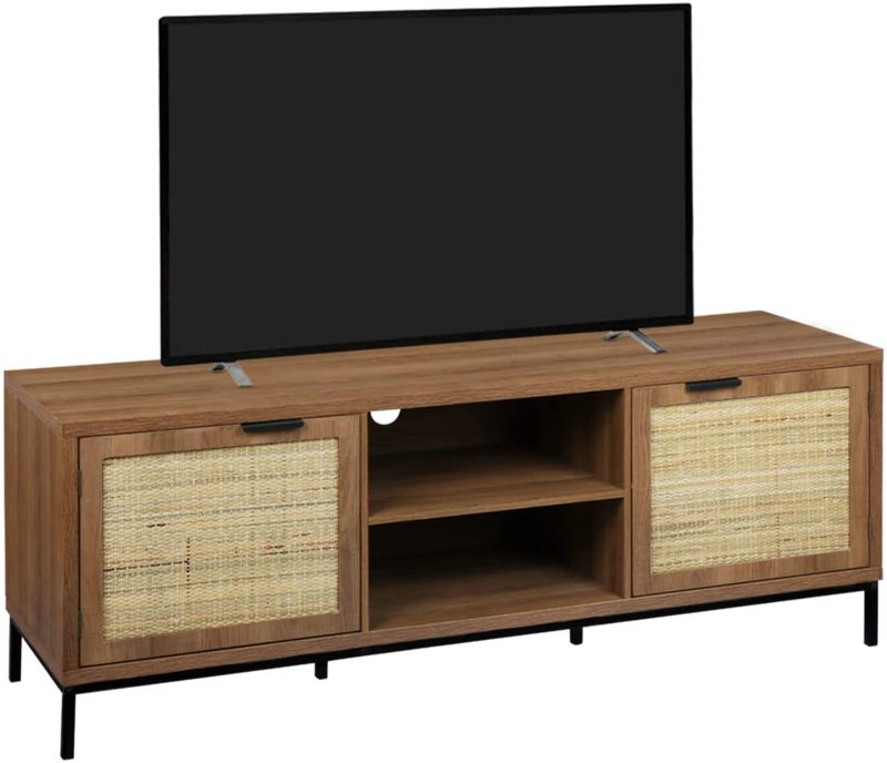 Photo 1 of ***PARTS ONLY*** Anmytek Farmhouse Wood TV Stand for 65 Inch TV, Rustic TV Console Table with 2 Rattan Doors, Modern Entertainment Center for Living Room Bedroom H0033
