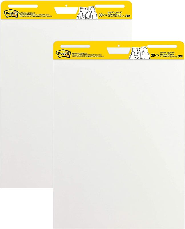 Photo 1 of ** 4 OF- Post-it Super Sticky Easel Pad, 25 in x 30 in, White, 30 Sheets/Pad, 2 Pad/Pack, Large White Premium Self Stick Flip Chart Paper, Super Sticking Power (559)
