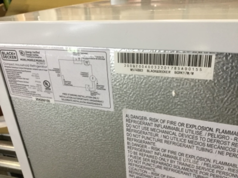 Photo 1 of BLACK+DECKER 1.7 Cu Ft Single Door Mini Fridge BCRK17W White
