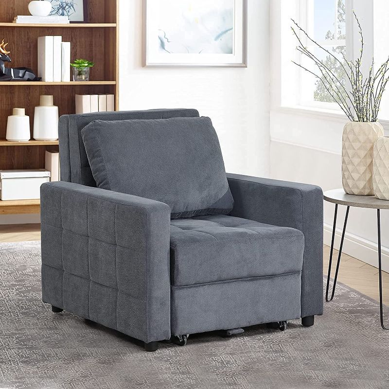 Photo 1 of  Convertible Chair Sleeper Bed, Pull Out Sleeper Chair Armchair Bed with Storage Space,Linen Fabric and Wooden Frame Armchair for Small Space Living Room (Dark Grey)