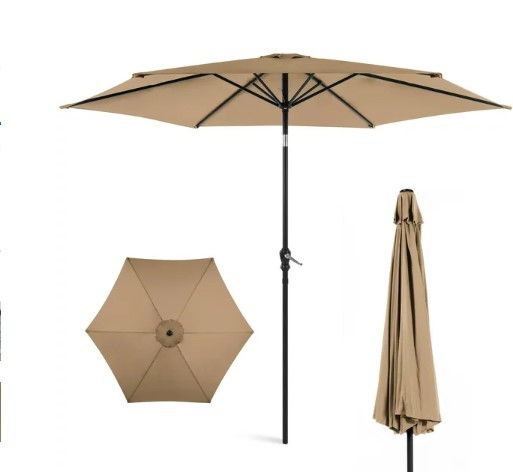 Photo 1 of 10ft Outdoor Steel Market Patio Umbrella w/ Crank, Tilt Push Button, 6 Ribs, Tan