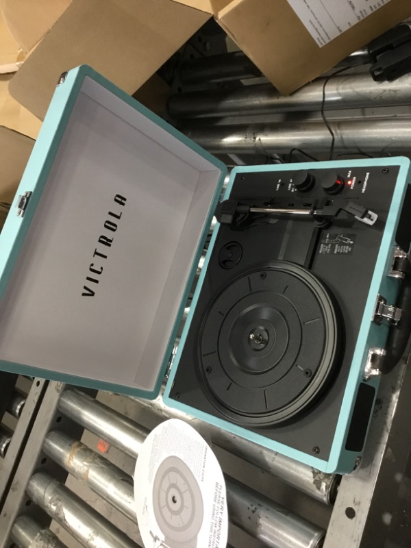 Photo 1 of Victrola Vintage 3-Speed Bluetooth Portable Suitcase Record Player with Built-in Speakers | Upgraded Turntable Audio Sound| Includes Extra Stylus | Turquoise, Model Number: VSC-550BT
