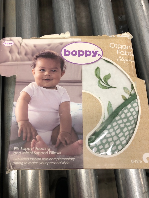 Photo 2 of Boppy Nursing Pillow Cover –Organic Fabric | Green Little Leaves Side and Sage Dots Side | Organic Cotton Fabric | Fits Boppy Bare Naked, Original and Luxe Breastfeeding Pillow | Awake Time Only
