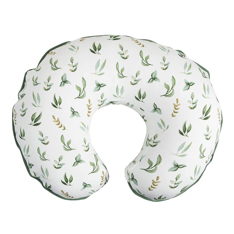 Photo 1 of Boppy Nursing Pillow Cover –Organic Fabric | Green Little Leaves Side and Sage Dots Side | Organic Cotton Fabric | Fits Boppy Bare Naked, Original and Luxe Breastfeeding Pillow | Awake Time Only
