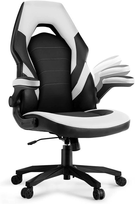 Photo 1 of Office Gaming Chair - Ergonomic Computer Desk Chairs with Flip-up Armrest, Executive Swivel Chair, PU Leather, Thick Padding
