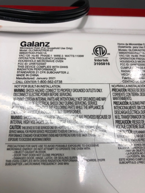 Photo 3 of *NOT WORKING-Galanz GLCMKA07RDR-07 Microwave Oven, LED Lighting, Pull Handle Design, Child Lock,Retro Red, 0.7 Cu.Ft