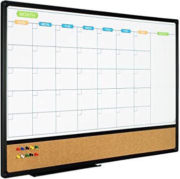 Photo 1 of JILoffice Magnetic Calendar Whiteboard & Bulletin Corkboard Combination, Combo Board 36 x 24 Inch, Black Aluminum Frame Wall Mounted Board for Office Home and School with 10 Push Pins