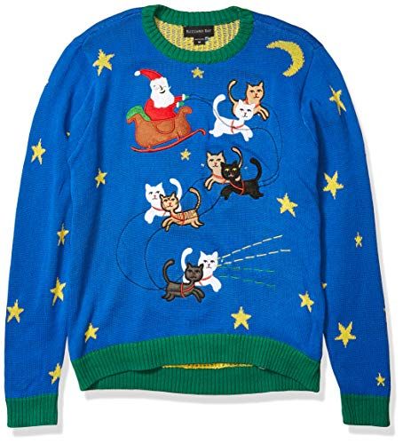 Photo 1 of Blizzard Bay Men's Kitty Sleigh Ride Sweater, Blue, Medium