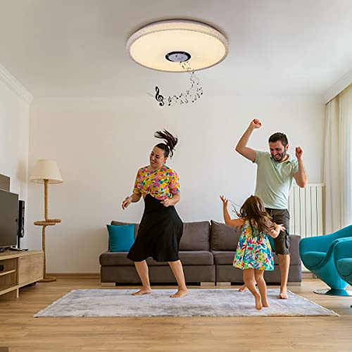 Photo 1 of 24W LED Bluetooth Music Ceiling Light Dimmable 3000-6000K RGB with Bluetooth Speaker and Remote Control for Bedroom, Living Room, Kitchen, Hallway, Porch, Children's Bedroom, Imitation Crystal
