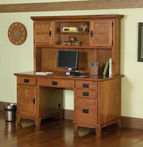 Photo 1 of (Incomplete - Parts Only) HOMESTYLES - 58 in. Rectangular Cottage Oak 5 Drawer Computer Desk with Solid Wood Material