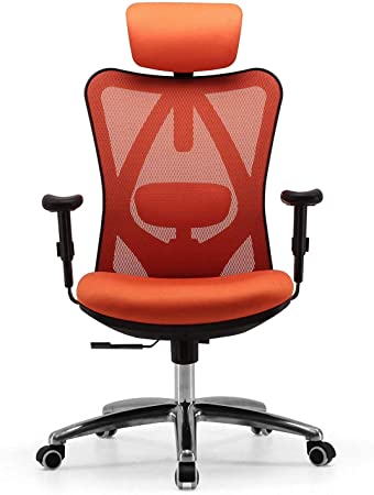 Photo 1 of SIHOO Ergonomic Office Chair, High Back Desk Chair, Adjustable Headrest with 2D Armrest, Lumbar Support and PU Wheels, Swivel Computer Task Chair for Office, Tilt Function Office Chair, Orange
