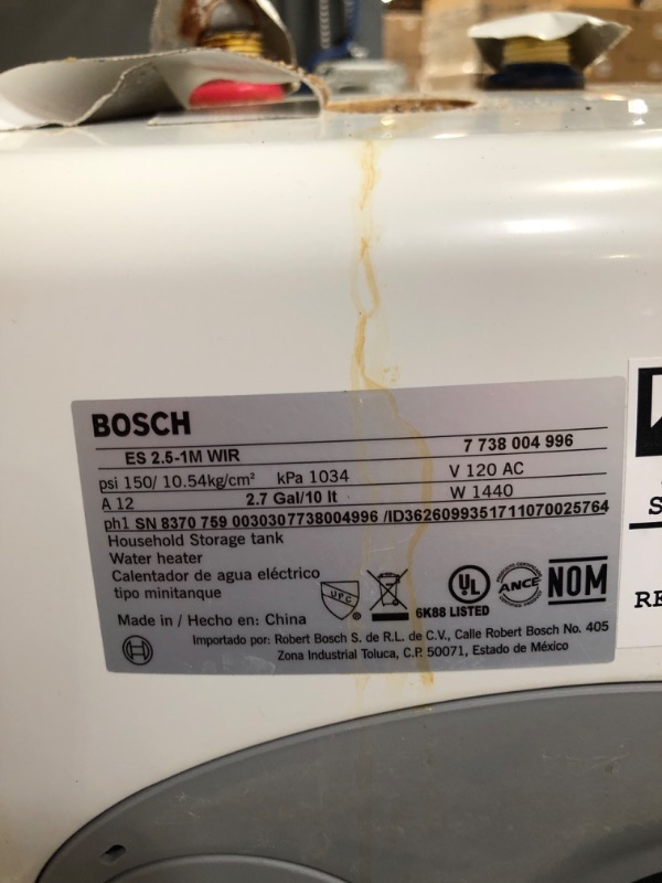 Photo 3 of **parts only does not function** Bosch Electric Mini-Tank Water Heater Tronic 3000 T 2.5-Gallon (ES2.5) - Eliminate Time for Hot Water - Shelf, Wall or Floor Mounted
