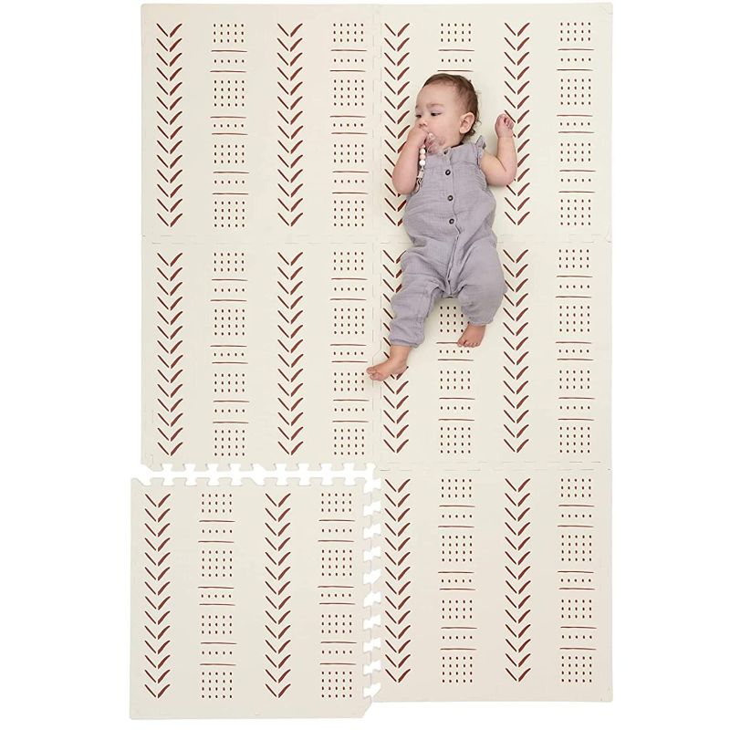 Photo 1 of Childlike Behavior Baby Play Mat - Extra Large, Non-Toxic Foam Play Mat with Soft Interlocking Floor Tiles 72x48 Inches - Baby Floor Mat for Infants, Toddlers and Kids (Mudcloth - Beige)
