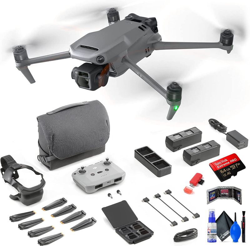 Photo 1 of DJI Mavic 3 Fly More Combo - Camera Drone with 4/3 CMOS Hasselblad Camera, 5.1K Video, Obstacle Sensing, 46-Min Flight, Auto Return, (CP.MA.00000440.01) + 64GB Card + Card Reader + Cleaning Kit + More
