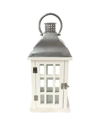 Photo 1 of 14 in. White Wood and Steel Outdoor Patio Lantern
