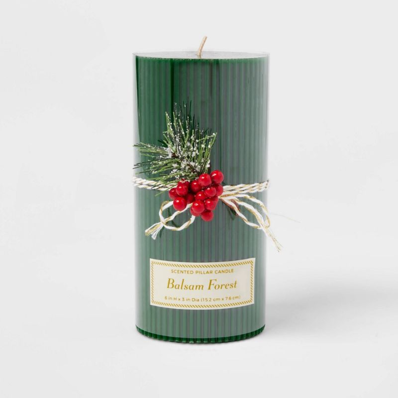 Photo 1 of **4 pack** 3" X 6" Ribbed Scented Pillar Candle Green - Threshold™
