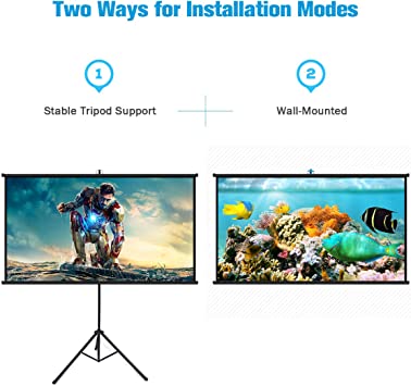 Photo 1 of Projector Screen with Stand, Powerextra 100 inch 16:9 HD 4K Indoor Outdoor Foldable Projection Screen with Frame, 1.1Gain 160° Viewing Angle Wrinkle-Free Tripod Screen for Movie or Office
