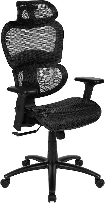 Photo 1 of Flash Furniture Ergonomic Mesh Office Chair with 2-to-1 Synchro-Tilt, Adjustable Headrest, Lumbar Support, and Adjustable Pivot Arms in Black
