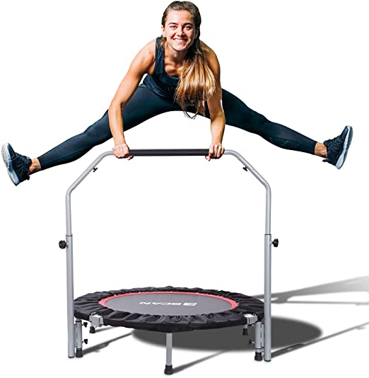 Photo 1 of 40/48" Foldable Mini Trampoline, Fitness Rebounder with Adjustable Foam Handle, Exercise Trampoline for Adults Indoor/Garden Workout Max Load 330lbs/440lbs