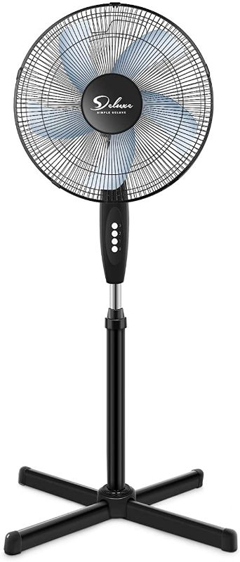 Photo 1 of Simple Deluxe Oscillating 16? 3 Adjustable Speed Pedestal Stand Fan for Indoor, Bedroom, Living Room, Home Office & College Dorm Use, 16 Inch, Black
