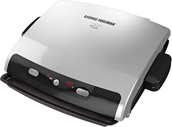 Photo 1 of George Foreman 6-Serving Removable Plate Grill and Panini Press, Silver, GRP99,Silver and Black
