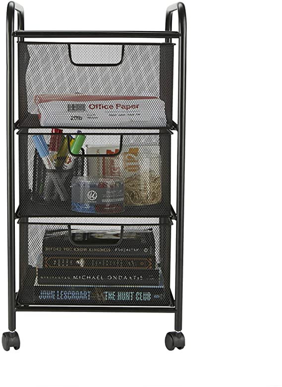 Photo 1 of Mind Reader 3VERTM-BLK Mesh Rolling, Metal, File, Utility, Office Storage, Heavy Duty Multi-Purpose Cart, Black 3 Drawer
