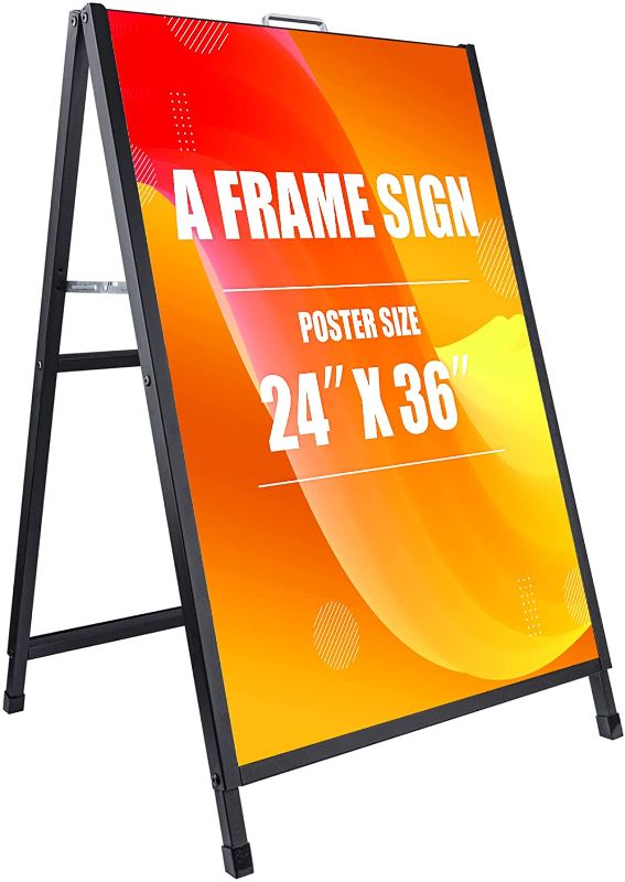 Photo 1 of 24 x 36 Inch A Frame Sign Portable Double-Sided Folding Sandwich Board with Carry Handle Heavy Duty Slide-in Sidewalk Signboard for Outdoor Street Advertising Poster
