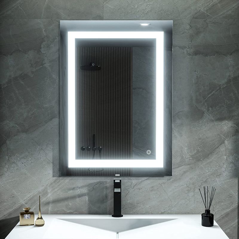 Photo 1 of MIRPLUS 32 X 24 inch Bathroom Mirrors,Rectangle LED Bathroom Mirrors for Wall,Anti Fog Vanity Mirror for Bathroom/Bedroom/Hotel,Adjustable Brightness Smart Wall Mirrors, Bedroom Mirror for Wall
