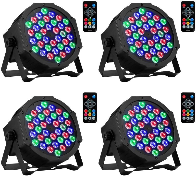 Photo 1 of AOELLIT 36 LED RGB Stage Lights Sound Activated DJ Lights Compatible with DMX-512 Uplights for Wedding Events Show Party with Remote 4 Pack
1 Lamp is Missing Legs/Stand