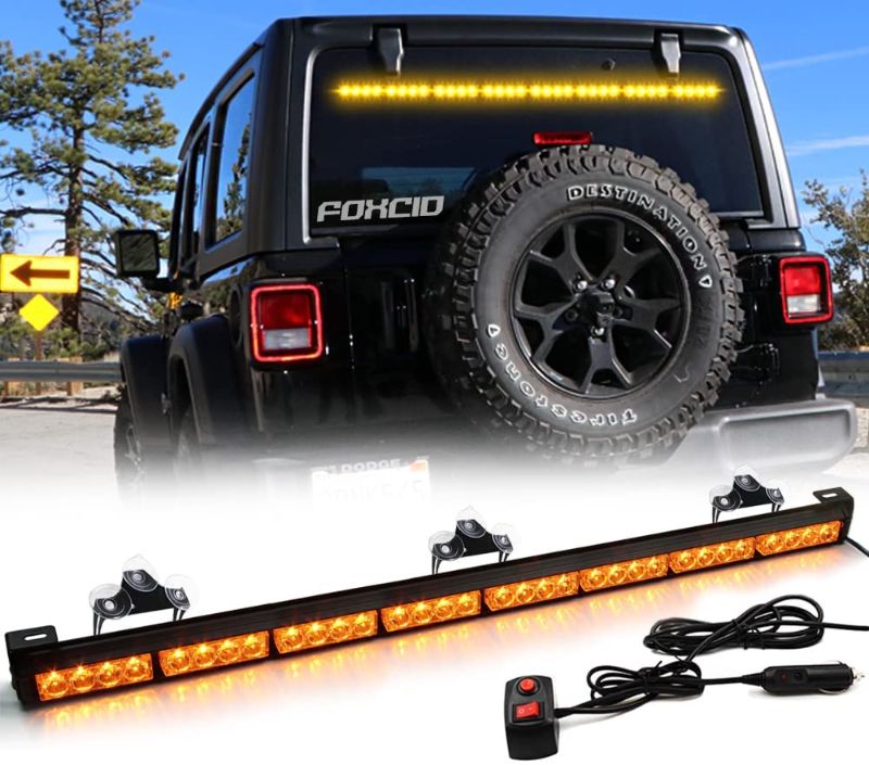 Photo 1 of FOXCID 36 LED 35.5'' Amber Yellow 13 Modes Emergency Warning Traffic Advisor Vehicle LED Strobe Light Bar with Large Suction Cups and Cigarette Lighter
