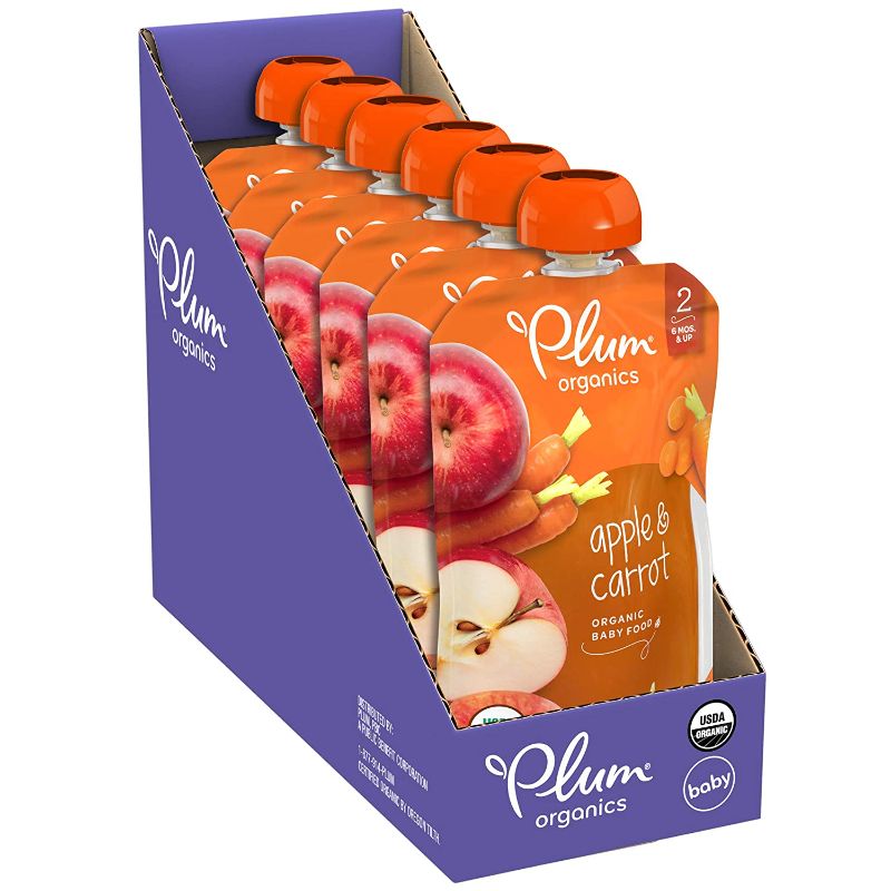 Photo 1 of *EXP: 7/24/2022* Plum Organics Baby Food Pouch | Stage 2 | Apple & Carrot | 4 Ounce (Pack of 12) | Fresh Organic Food Squeeze | For Babies, Kids, Toddlers
