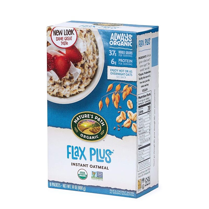 Photo 1 of *EXP: 6/9/2022* Nature’s Path Flax Plus Instant Oatmeal, Healthy, Organic, 8 Pouches per Box, 14 Ounces (Pack of 6)
