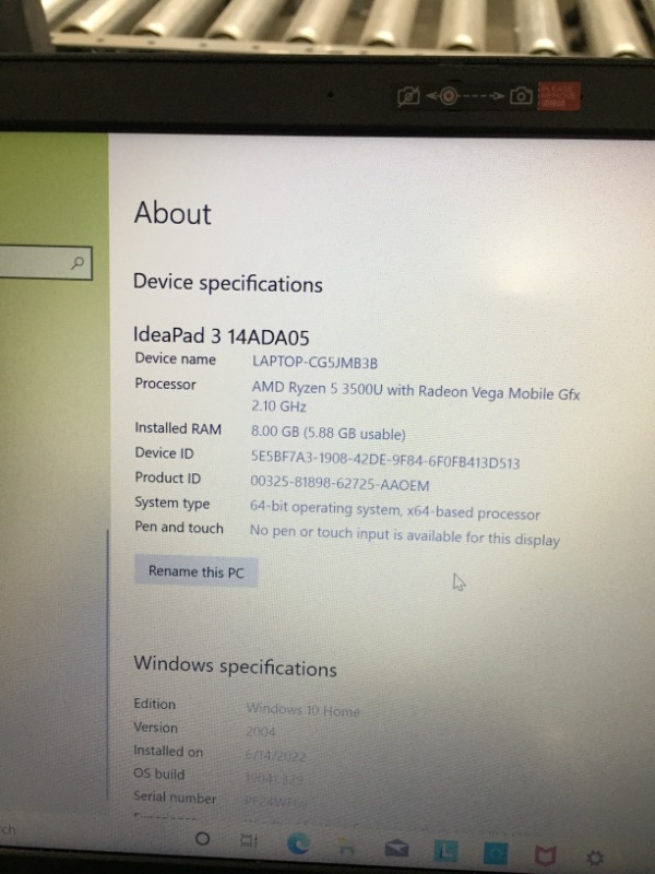 Photo 4 of Lenovo IdeaPad 3 14" Laptop, 14.0" FHD 1920 x 1080 Display, AMD Ryzen 5 3500U Processor, 8GB DDR4 RAM, 256GB SSD, AMD Radeon Vega 8 Graphics, Narrow Bezel, Windows 10, 81W0003QUS, Abyss Blue