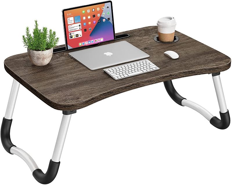 Photo 1 of Laptop Desk Laptop Bed Tray Table Large Foldable Laptop Notebook Stand Desk with Ipad and Cup Holder Perfect for Breakfast, Reading, Working,Watching Movie on Bed/Couch/Sofa 