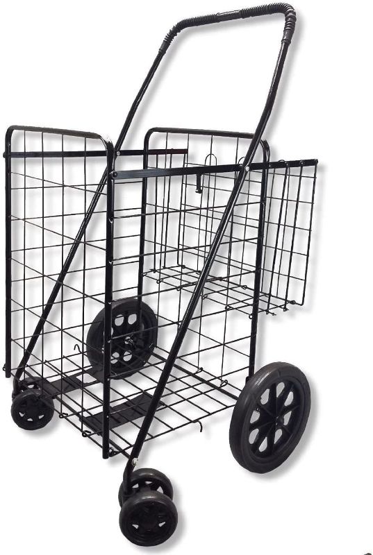 Photo 1 of  Folding Shopping Cart, with Double Basket and Swivel Wheels, Utility Cart for Grocery Laundry Book Luggage Travel
