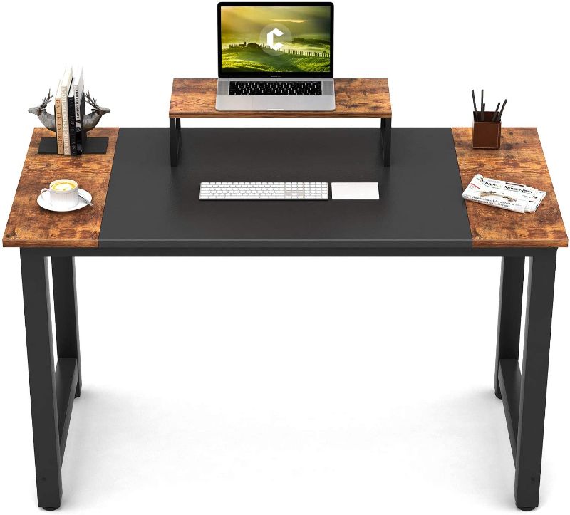 Photo 1 of CubiCubi Computer Office Small Desk 47", Study Writing Table, Modern Simple Style PC Desk with Splice Board, Black and Rustic Brown