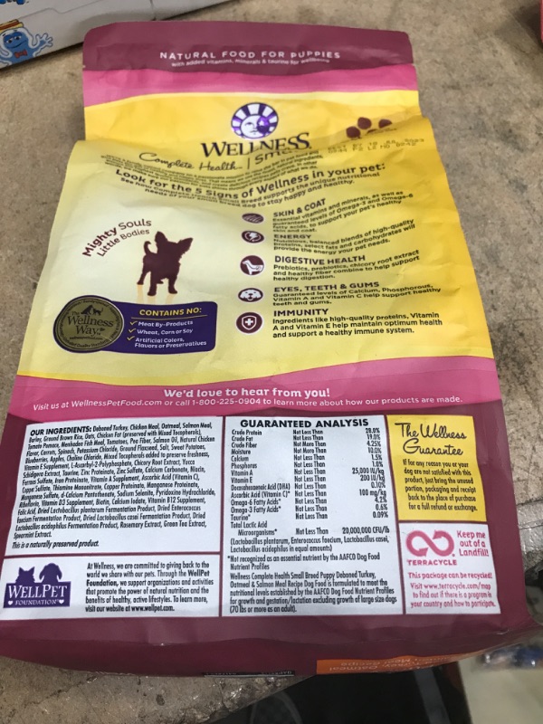 Photo 2 of ** EXP: 18 JUL 2022 **   ** NON-REFUNDABLE **   ** SOLD AS IS **
Wellness Complete Health Natural Dry Small Breed Dog Food Small Breed Puppy Turkey, Salmon & Oatmeal
